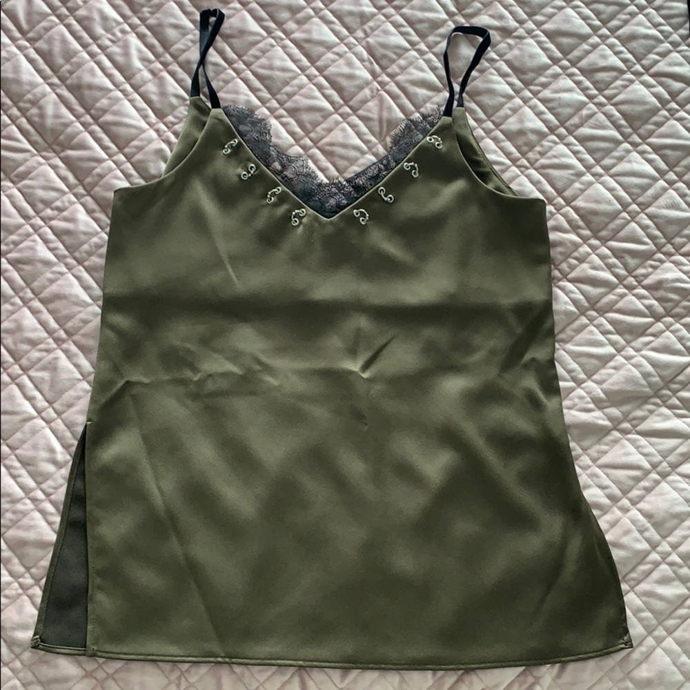 Satin tank top with lace trim and piercing detail